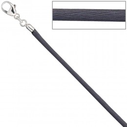 Collier Halskette Seide grau 2,8mm 42cm, Verschluss 925 Silber Kette