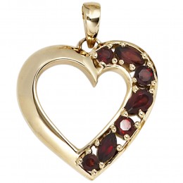 Anhänger Herz 585 Gelbgold 7 Granate rot Herzanhänger