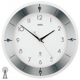 AMS 5848 Wanduhr Funk Funkwanduhr analog silbern rund mit Glas und Aluminium