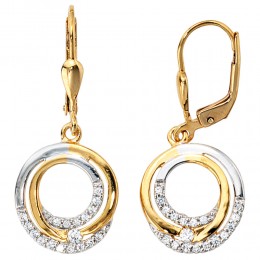 Boutons 333 Gelbgold bicolor mit Zirkonia Ohrringe Ohrhänger Goldohrringe