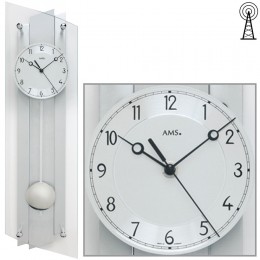 Funkwanduhr mit Pendel silbern Pendeluhr Glas Aluminium