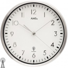 Funkwanduhr analog silber weiß rund aus Aluminium gebürstet