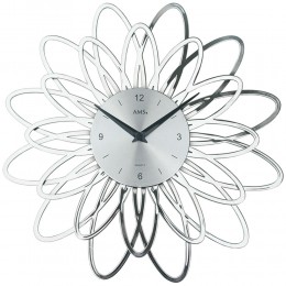 Wanduhr Quarz analog silbern modern florales Design
