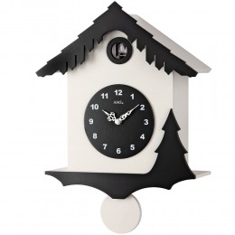 Kuckucksuhr Wanduhr Quarz mit Pendel modern schwarz weiß