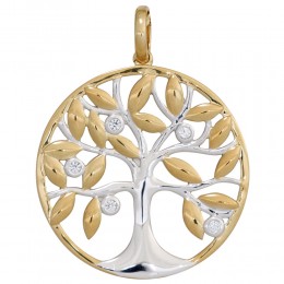 Anhänger Baum 585 Gelbgold bicolor 5 Diamanten Brillanten Goldanhänger