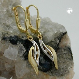 Ohrring bicolor mit Zirkonia 375 Gold