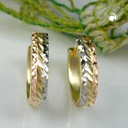 Creolen Ohrringe tricolor diamantiert 375 Gold
