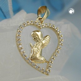 Anhänger Engel im Herz Zirkonia 375 Gold