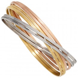 Armreif Armband breit 6-reihig Edelstahl tricolor dreifarbig
