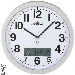 Funkwanduhr analog silbern mit Datum Thermometer