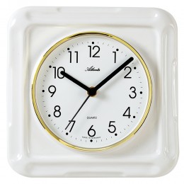 Küchenuhr Wanduhr Küche Quarz analog Keramik Keramikuhr weiß eckig
