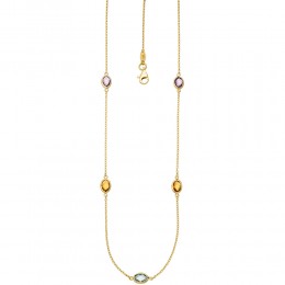 Collier Halskette Kette 585 Gelbgold 2 Amethyste 2 Citrine 1 Blautopas