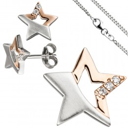 Kinder Schmuck-Set Stern 925 Silber rosegold vergoldet Zirkonia mit Kette 42cm