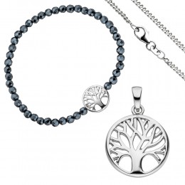Schmuck-Set Baum Lebensbaum Weltenbaum 925 Silber Armband Anhänger Kette 42cm