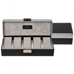 Uhrenetui Uhrenkasten Uhrenbox CARVON schwarz silbern für 5 Uhren