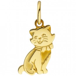 Anhänger Katze 333 Gelbgold teil matt