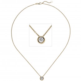 Collier Kette mit Anhänger 585 Gelbgold 1 Diamant Brillant 0,50ct. 45cm