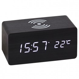 Tischwecker WIRELESS CHARGING schwarz digital Temperatur Datum