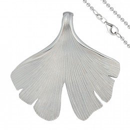Anhänger Ginko Ginkgo 925 Sterlingsilber matt mit Kette 50cm
