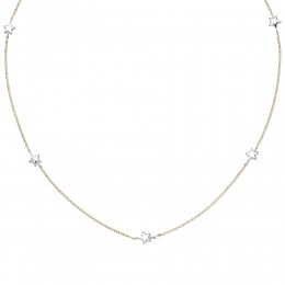 Collier Halskette Stern 375 Gelbgold Weißgold bicolor diamantiert 43cm