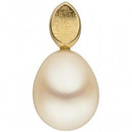 Anhänger 585 Gelbgold eismatt 1 Süßwasser Perle Perlenanhänger 1.4g