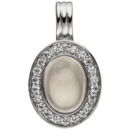 Anhänger Einhänger Oval 925 Sterlingsilber 1 Rosenquarz 22 Zirkonia