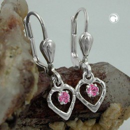 Ohrring Herz Glasstein pink 925 Sterlingsilber