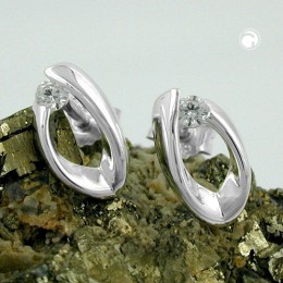 Ohrstecker oval mit Zirkonia 925 Sterlingsilber