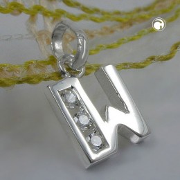 Anhänger Buchstabe W mit Zirkonia 925 Sterlingsilber