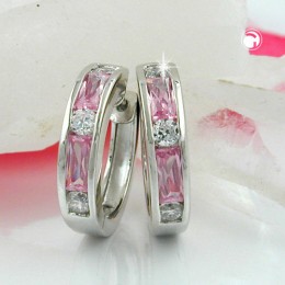 Creolen Ohrringe Zirkonia weiss/pink 925 Sterlingsilber