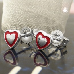 Ohrstecker Herz rot-silber 925 Sterlingsilber