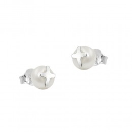 Stecker Süßwasserzuchtperle mit Silberkreuz 925 Sterlingsilber