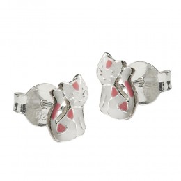 Stecker Kinderohrring Katze weiß-pink-lackiert 925 Sterlingsilber