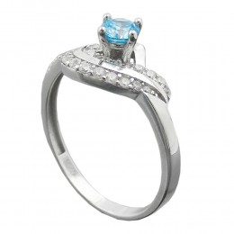 Ring Zirkonias aqua und weiß glänzend rhodiniert 925 Silber Größe 62