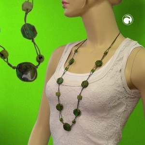Collier Halskette khaki-grün-marmoriert glänzend 90cm