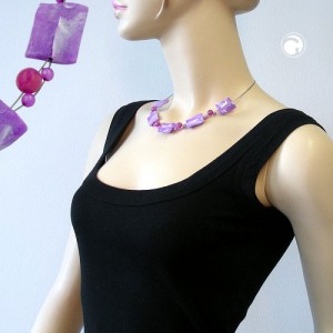 Collier Halskette Viereck flieder-weiß-marmoriert 45cm