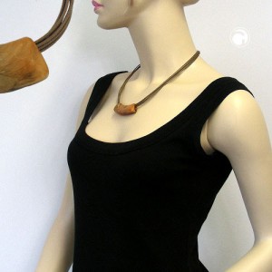Collier Halskette Rohr flach ocker-hellbraun 45cm