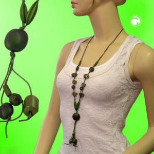 Collier Halskette Linse khaki-matt Perle oliv 95cm