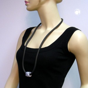Collier Halskette Viereck schwarz-weiß-marmoriert 80cm