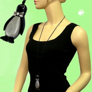 Halskette Pinguin schwarz-silbergrau 90cm