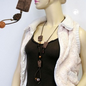 Halskette Viereck gewellt braun-beige 90cm