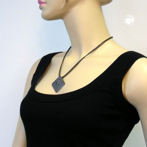 Collier Halskette Viereck Ritterplatte altsilber 50cm