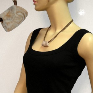 Collier Halskette Trapez beige marm matt Gold 45cm