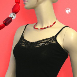 Halskette Glasperle rot-geflammt Draht 42cm