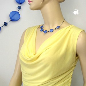 Halskette 5x Blattperle blau-seidig 42cm