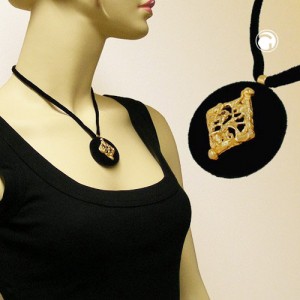 Collier Halskette Scheibe samt-schwarz 45cm