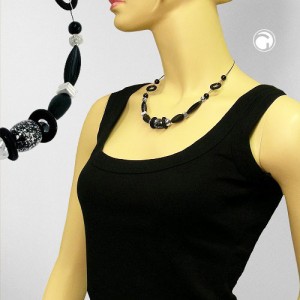 Collier Halskette schwarz-silber-glänzend Draht 45cm