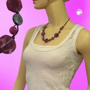 Collier Halskette flieder-marmoriert-altsilber 50cm