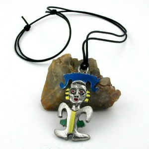 Halskette Zinn Maske farbig bemalt 110cm