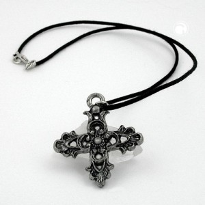 Halskette Anhänger Zinn Kreuz filigran 45cm